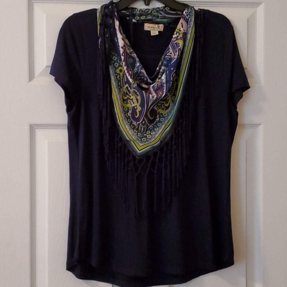 One World navy shirt with scarf